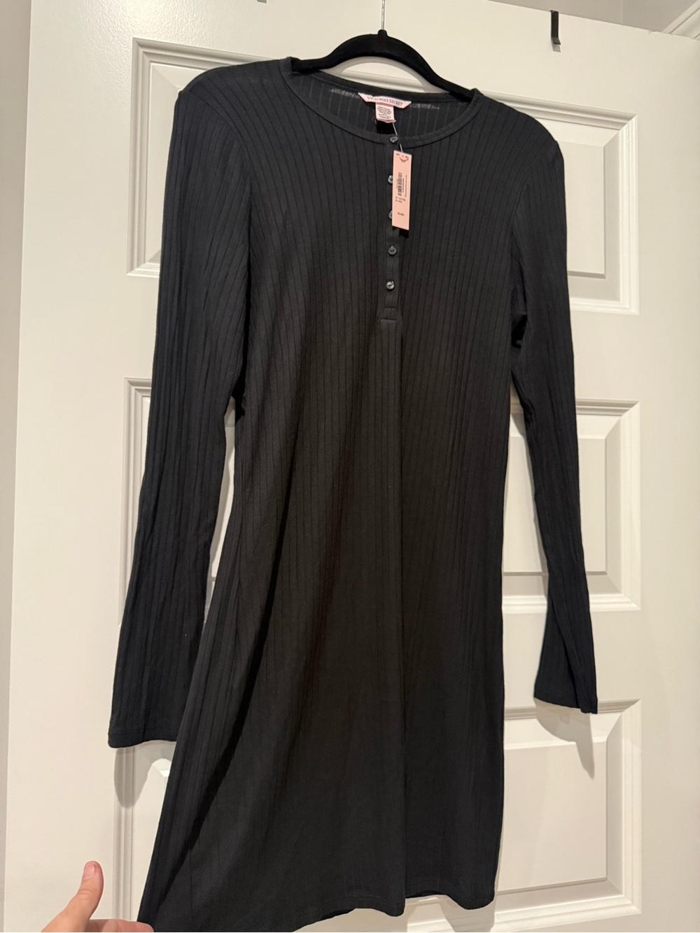 Victoria's Secret Black Ribbed Long-Sleeve Sleep Shirt
